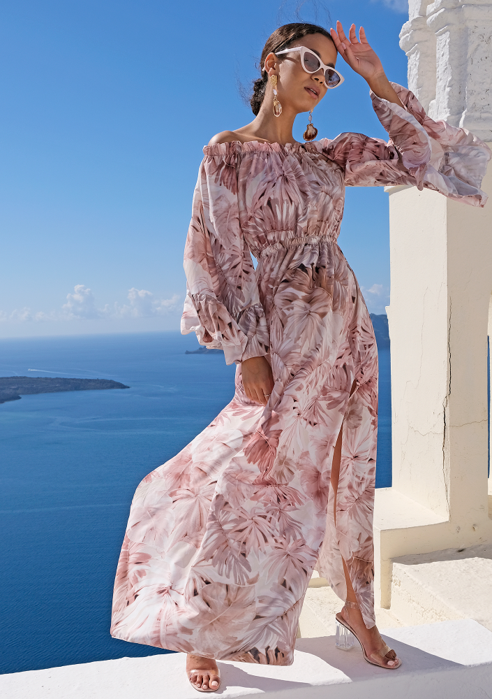 Sukienka pastel leaves Beżowa