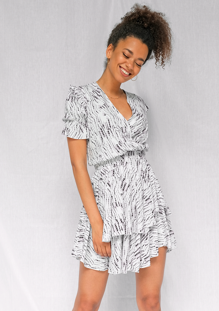 Kopertowa sukienka z wiskozy Print Beige