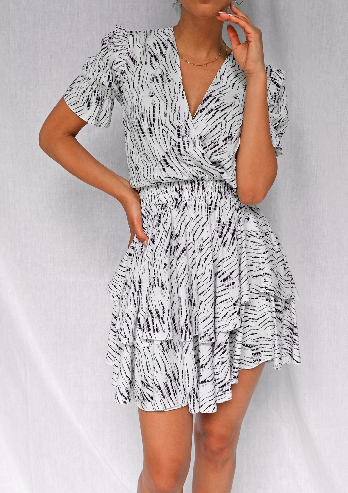 Kopertowa sukienka z wiskozy Print Beige