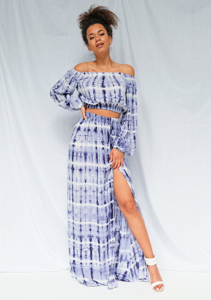 Komplet ze spódnicą maxi Diy Print Granatowy