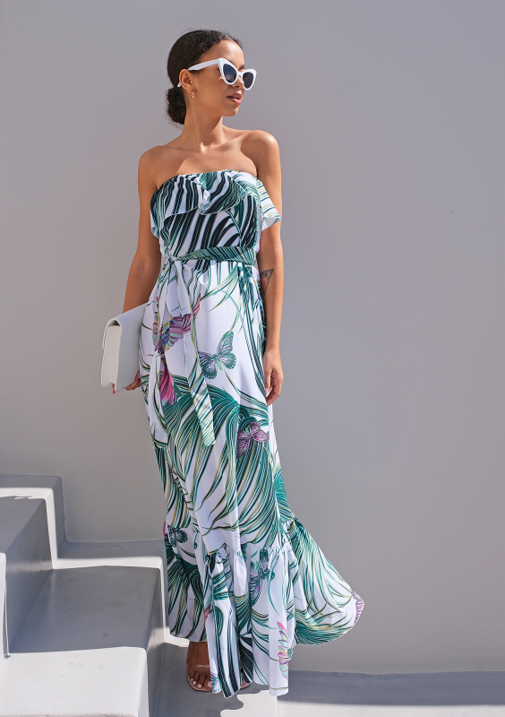 Sukienka maxi liście palmy