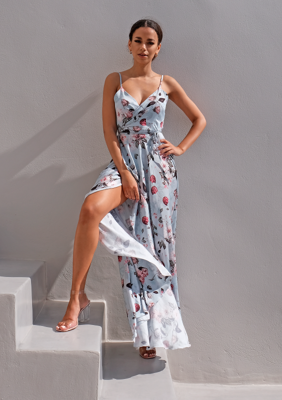 Kopertowa sukienka maxi na ramiączkach Flowers