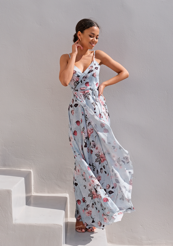 Kopertowa sukienka maxi na ramiączkach Flowers