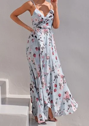 Kopertowa sukienka maxi na ramiączkach Flowers