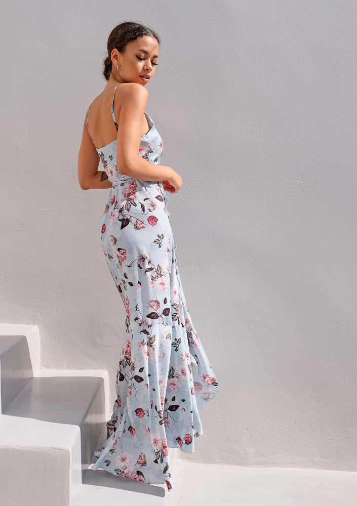 Kopertowa sukienka maxi na ramiączkach Flowers