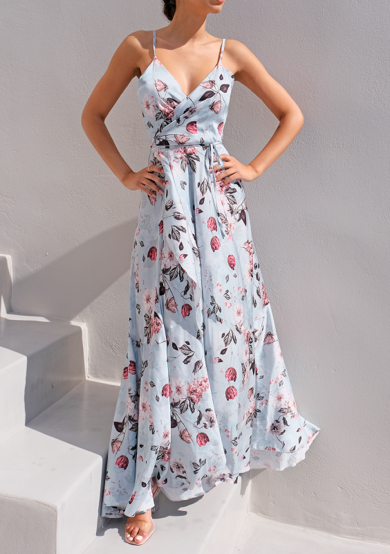 Kopertowa sukienka maxi na ramiączkach Flowers