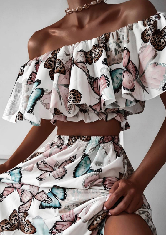Komplet ze spódnicą maxi butterflay white