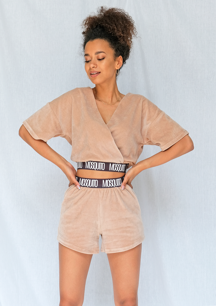 Szorty z weluru beżowe ILM