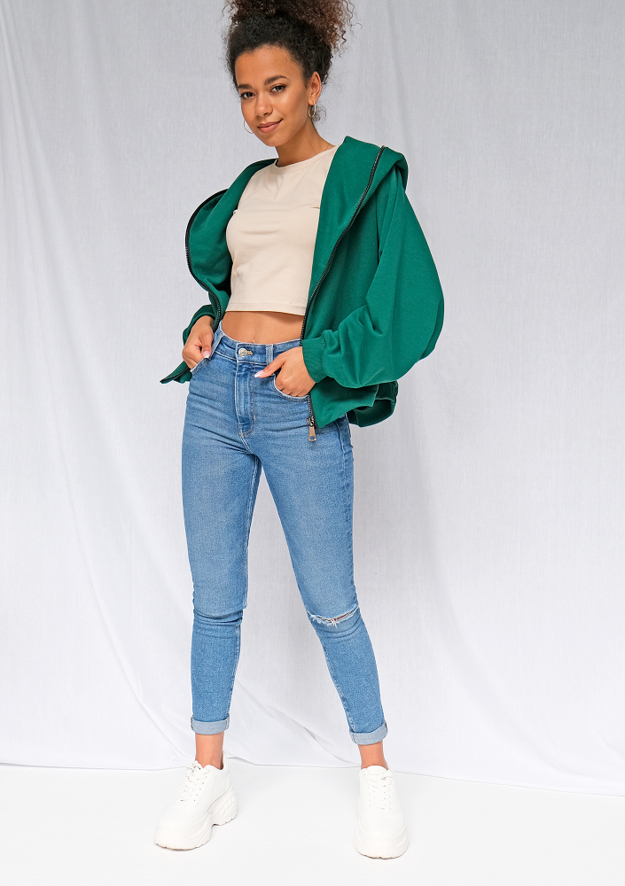 Rozpinana bluza o luźnym kroju zielona ILM