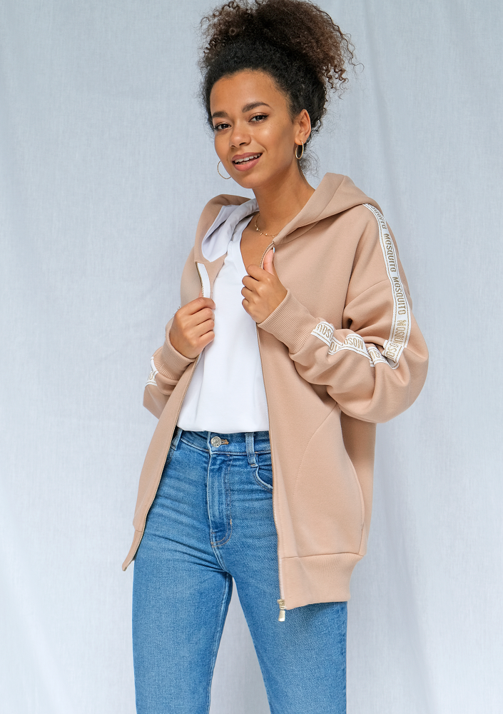 Rozpinana bluza z lampasem gold żakard beżowa ILM