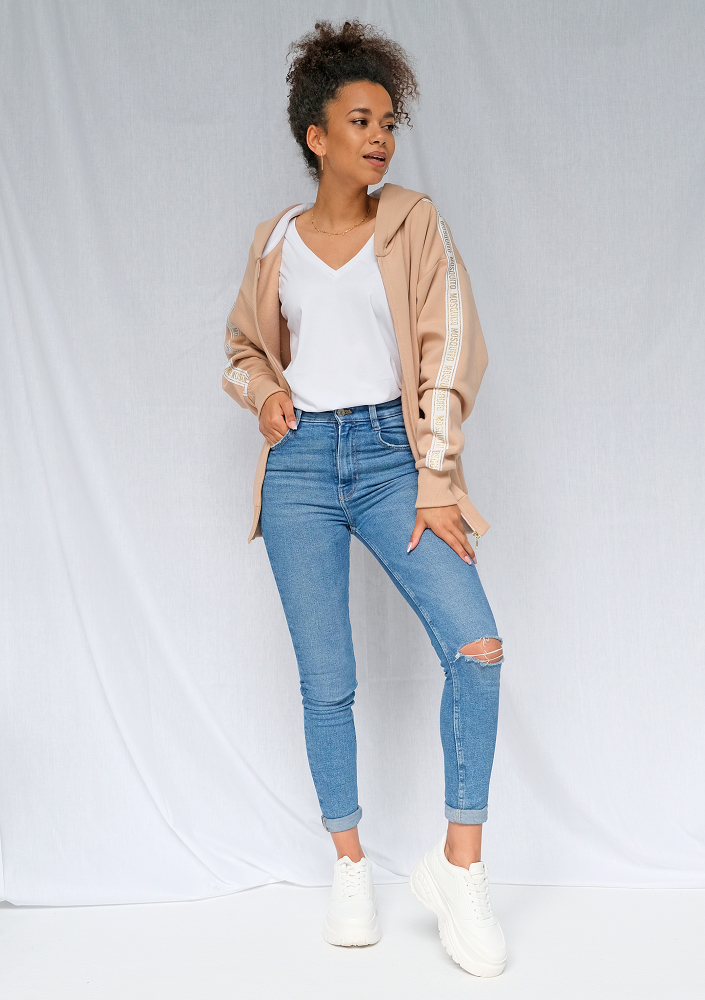 Rozpinana bluza z lampasem gold żakard beżowa ILM