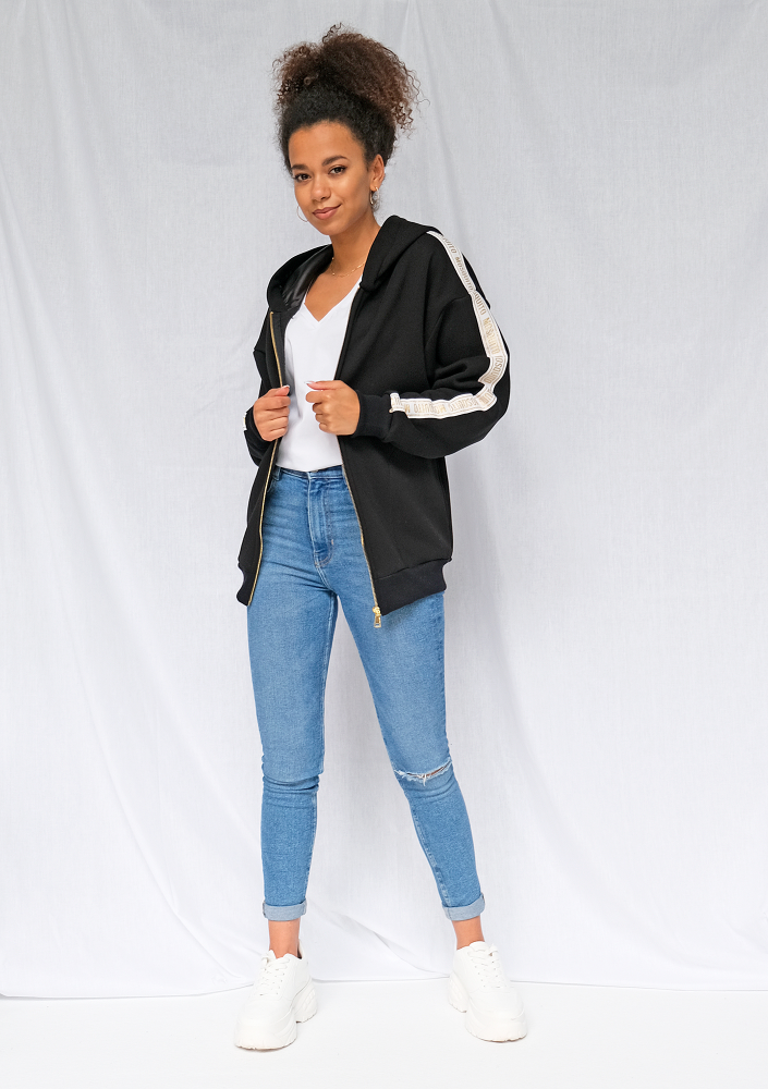 Rozpinana bluza z lampasem gold żakard  czarna ILM