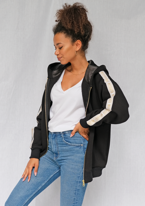 Rozpinana bluza z lampasem gold żakard  czarna ILM