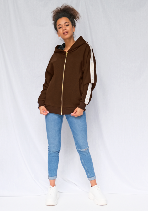 Rozpinana bluza z lampasem gold żakard brązowa ILM