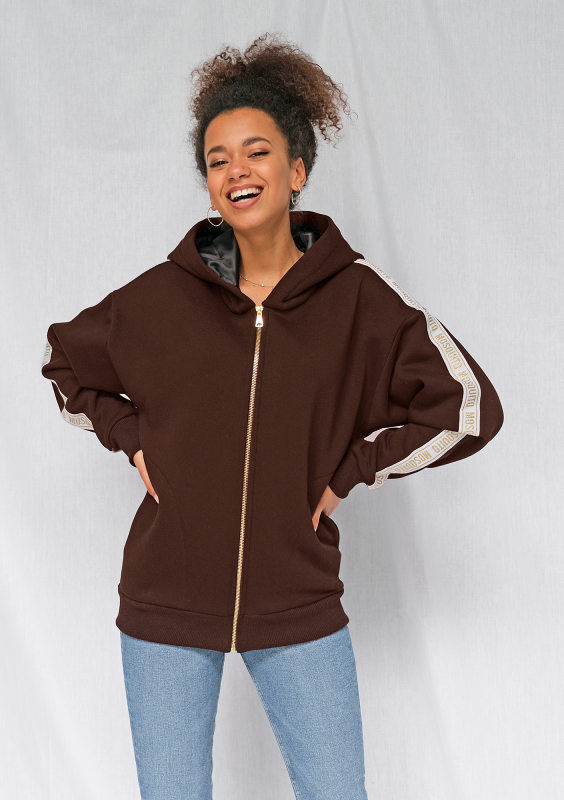 Rozpinana bluza z lampasem gold żakard brązowa ILM