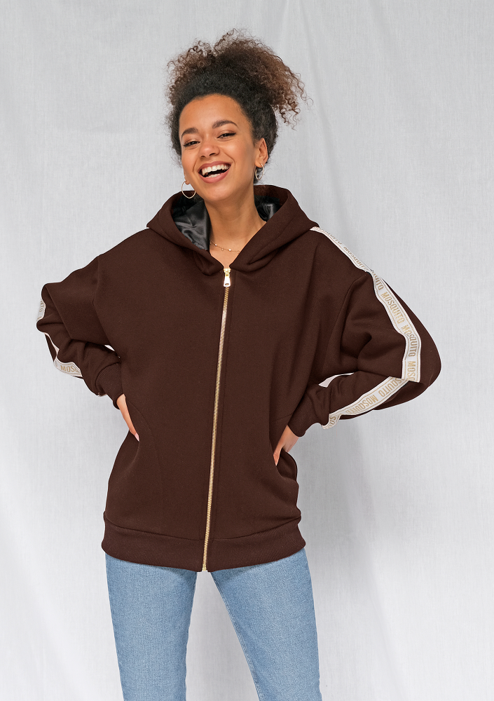 Rozpinana bluza z lampasem gold żakard brązowa ILM