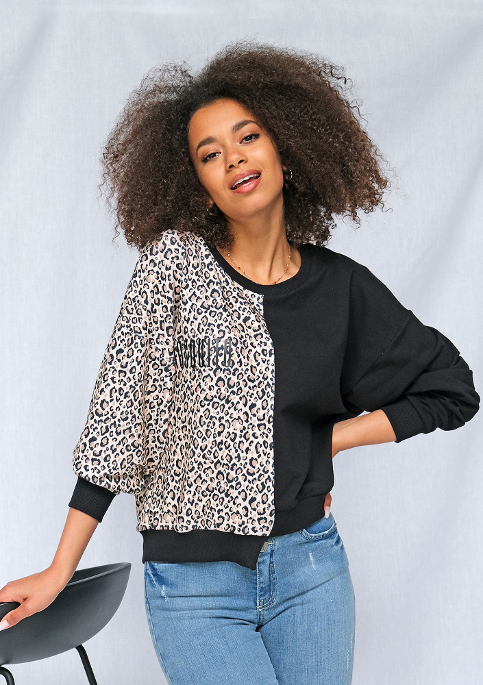 Dwukolorowa  bluza z leopardem ILM