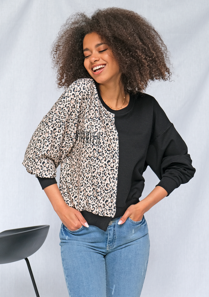 Dwukolorowa  bluza z leopardem ILM