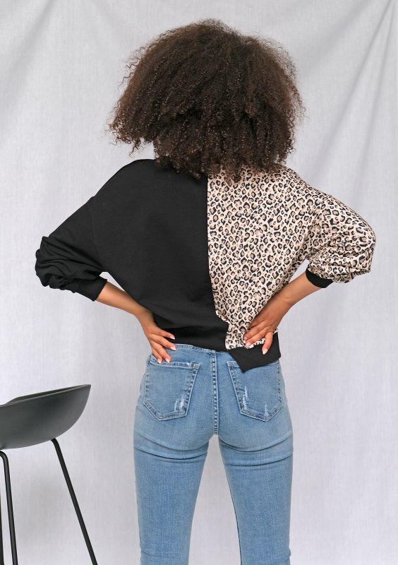 Dwukolorowa  bluza z leopardem ILM
