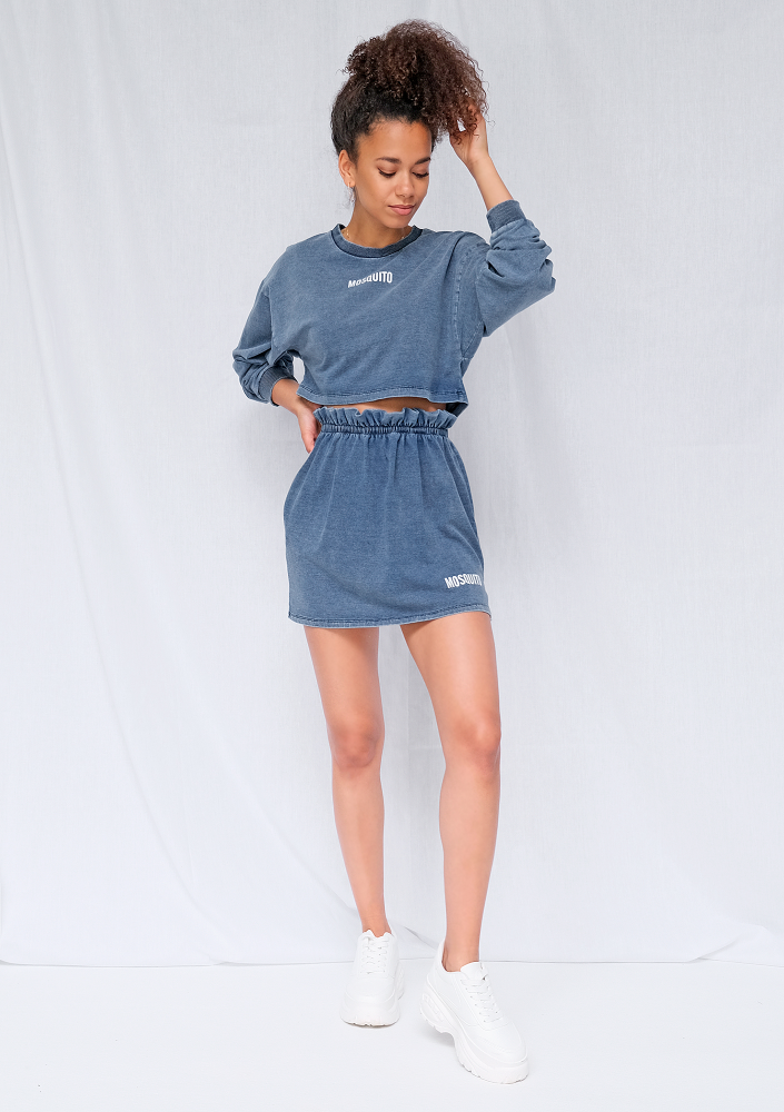 Bluza cropped z bawełny denim niebieska ILM