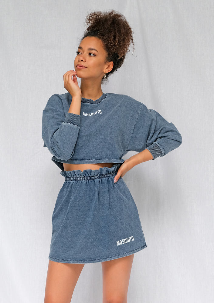 Bluza cropped z bawełny denim niebieska ILM