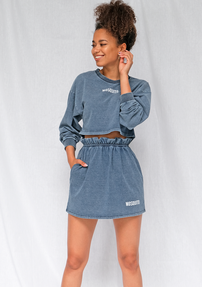 Bluza cropped z bawełny denim niebieska ILM