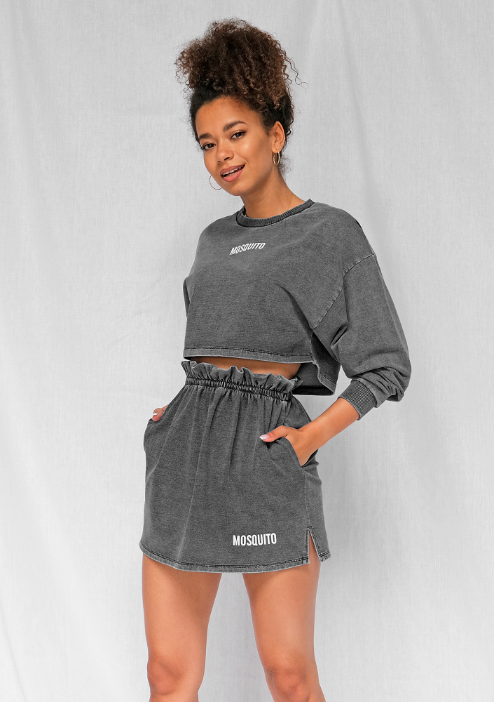 Bluza cropped z bawełny denim czarna ILM