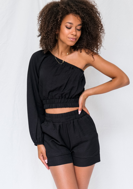 Asymetryczny top kreszowany Czarny