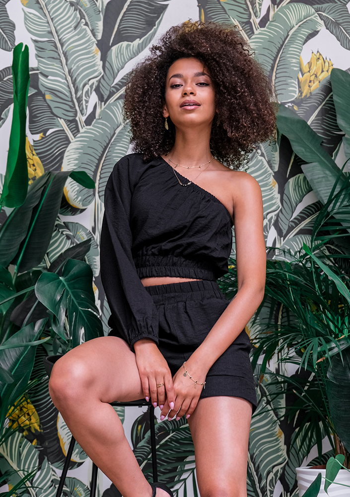 Asymetryczny top kreszowany Czarny