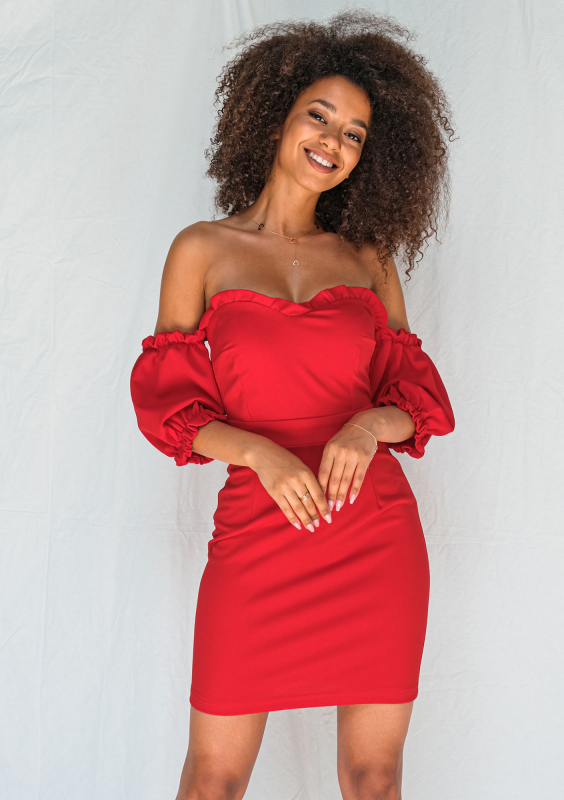 Dopasowana sukienka z gorsetową górą czerwona