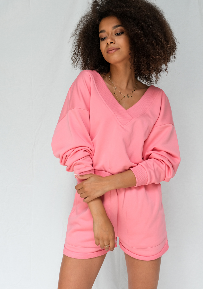 Bluza z dekoltem V koralowy róż ILM