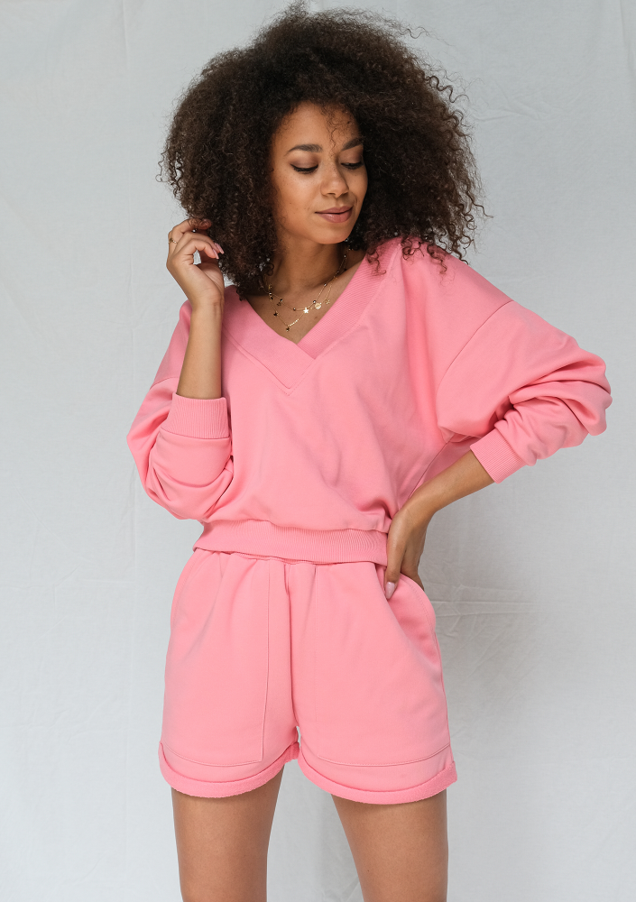 Bluza z dekoltem V koralowy róż ILM