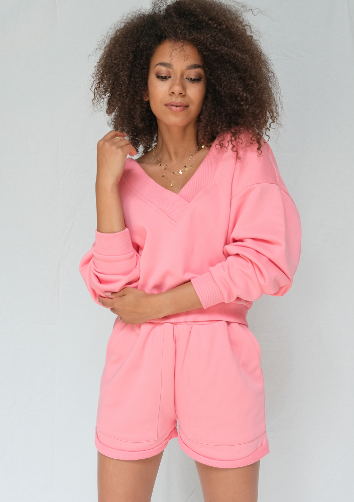 Bluza z dekoltem V koralowy róż ILM