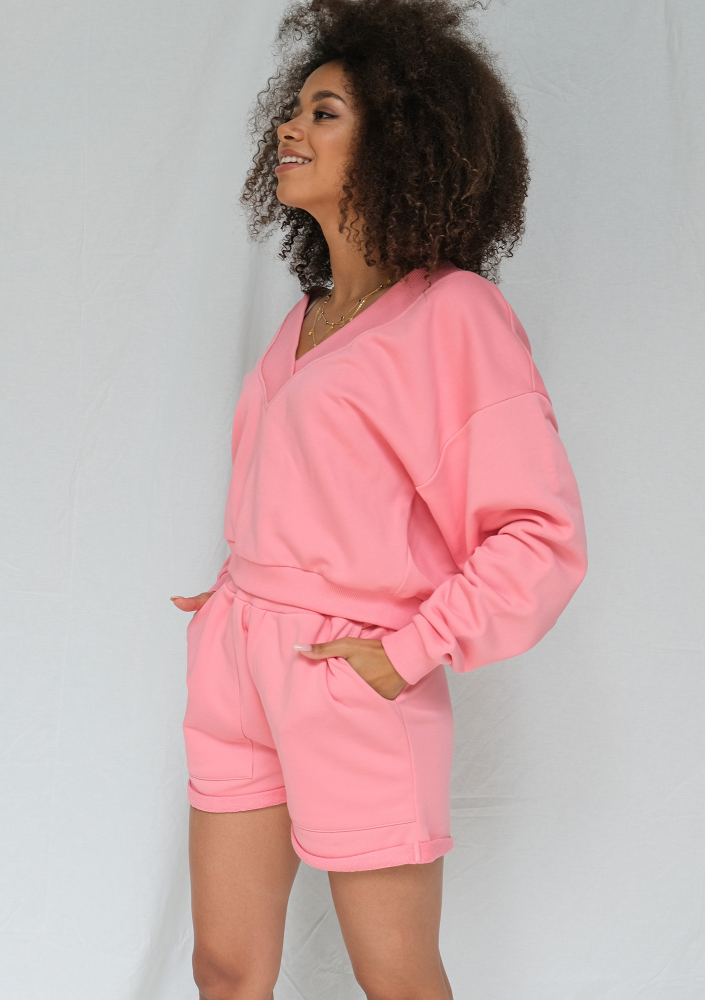 Oversizowe szorty z kieszeniami  koralowy róż ILM