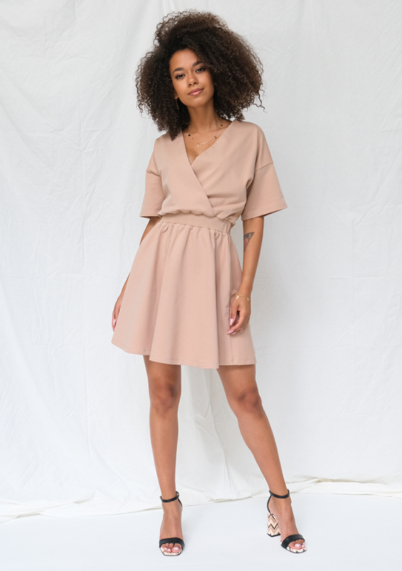 Kopertowa sukienka z jerseyu Taupe