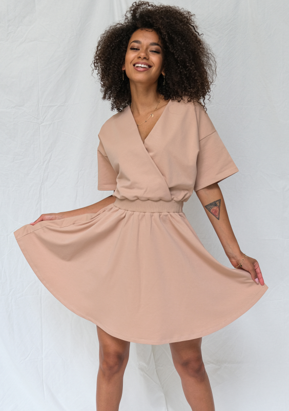 Kopertowa sukienka z jerseyu Taupe