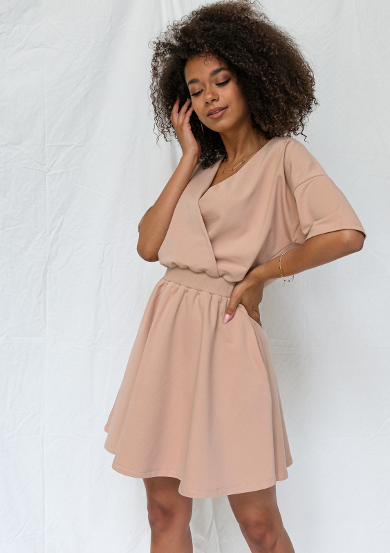 Kopertowa sukienka z jerseyu Taupe