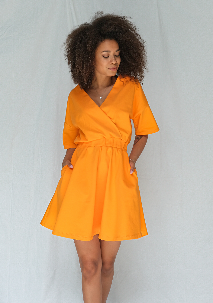 Kopertowa sukienka z Jerseyu Pomarańczowa