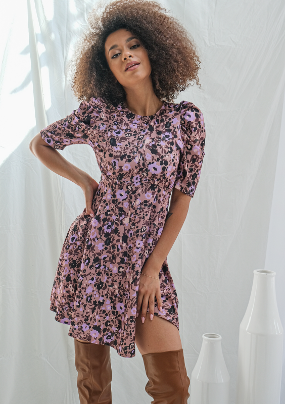Sukienka o trapezowym kroju Lila flower print