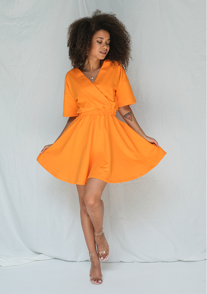 Kopertowa sukienka z Jerseyu Pomarańczowa