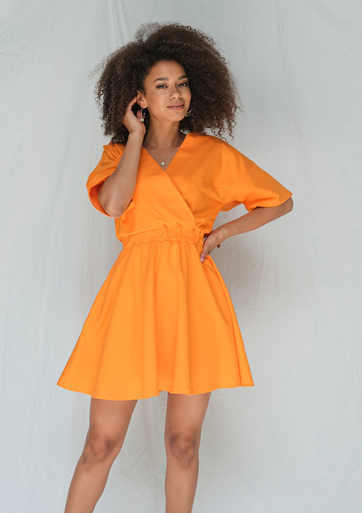 Kopertowa sukienka z Jerseyu Pomarańczowa