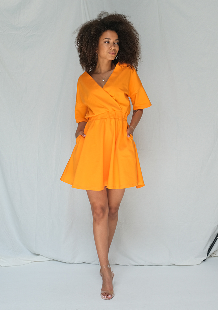 Kopertowa sukienka z Jerseyu Pomarańczowa