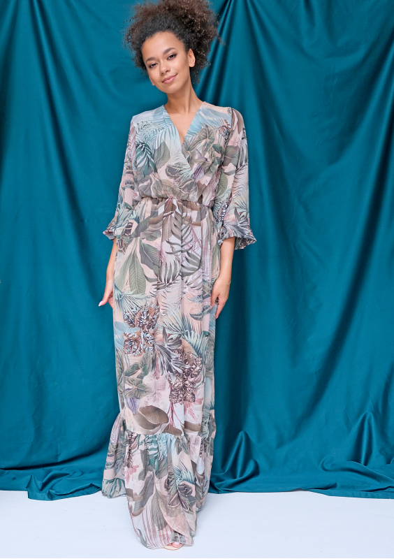Szyfonowa sukienka maxi exotic garden
