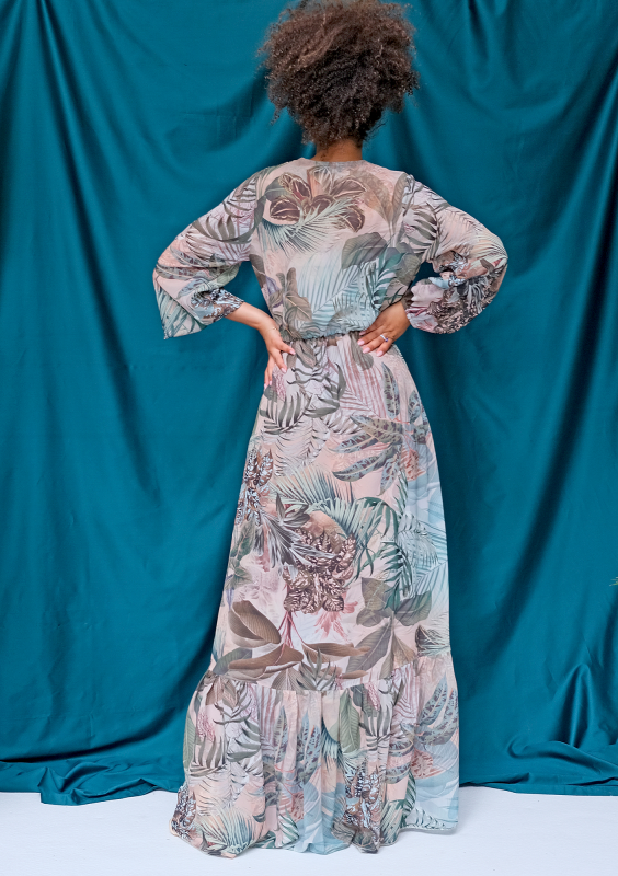 Szyfonowa sukienka maxi exotic garden