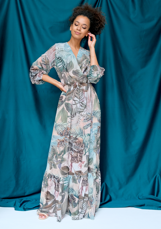 Szyfonowa sukienka maxi exotic garden