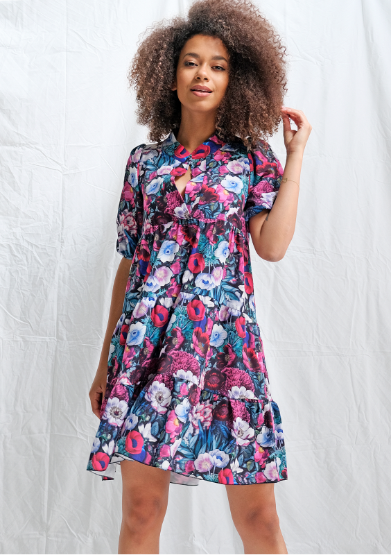 Sukienka na stójce flowers print