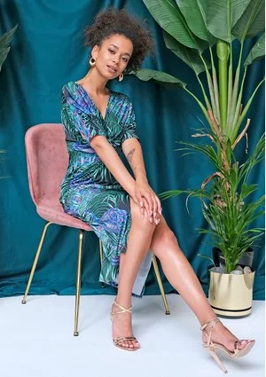 Sukienka midi peacook print