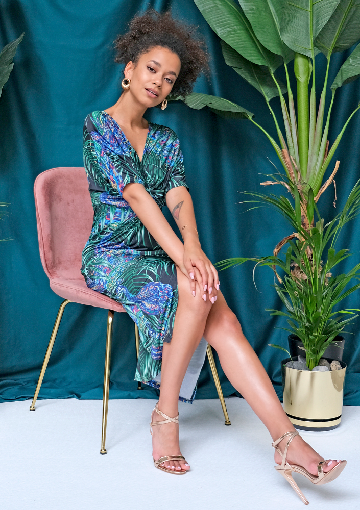 Sukienka midi peacook print