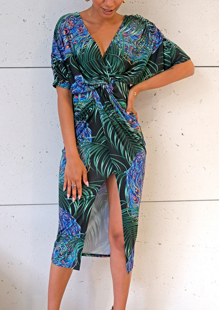 Sukienka midi peacook print