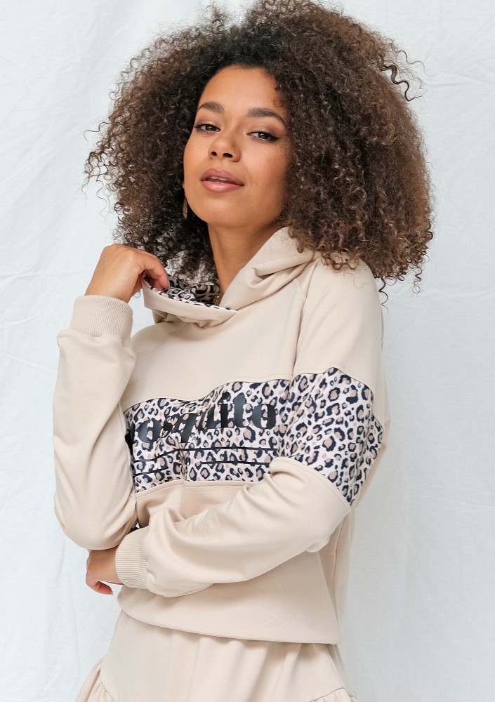 Bluza z kapturem leopard beżowa ILM